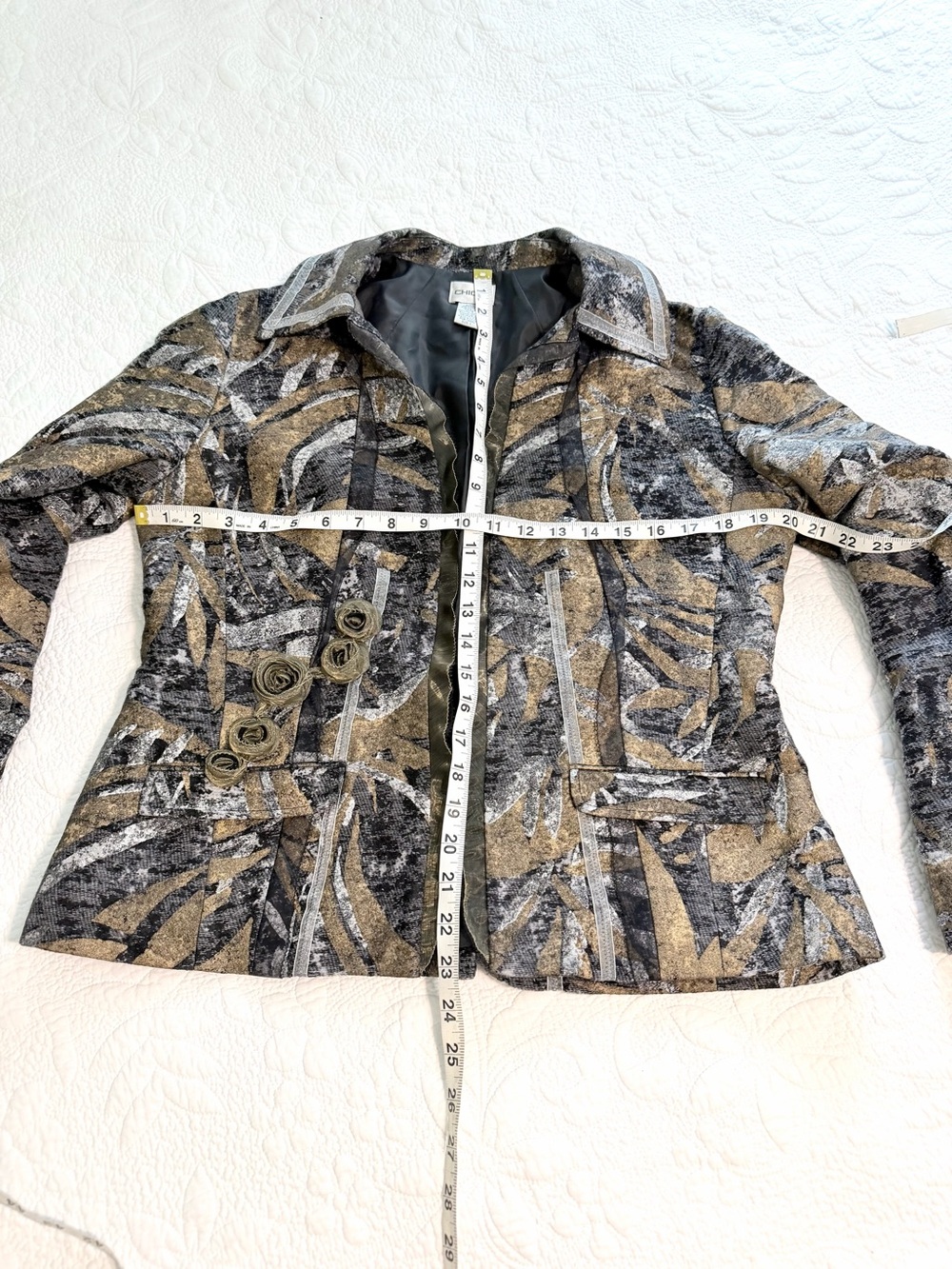 Chico's Embroidered Jacket Tapestry Rosette Print Open Front Blazer Sz 1 Artsy - Picture 8 of 9